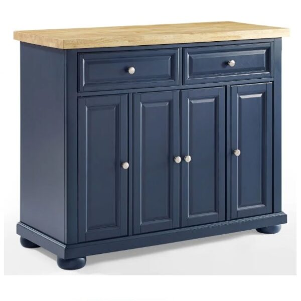 Customised Blue Kitchen Island with Wood Top - Metal Body with Powder Coated Color