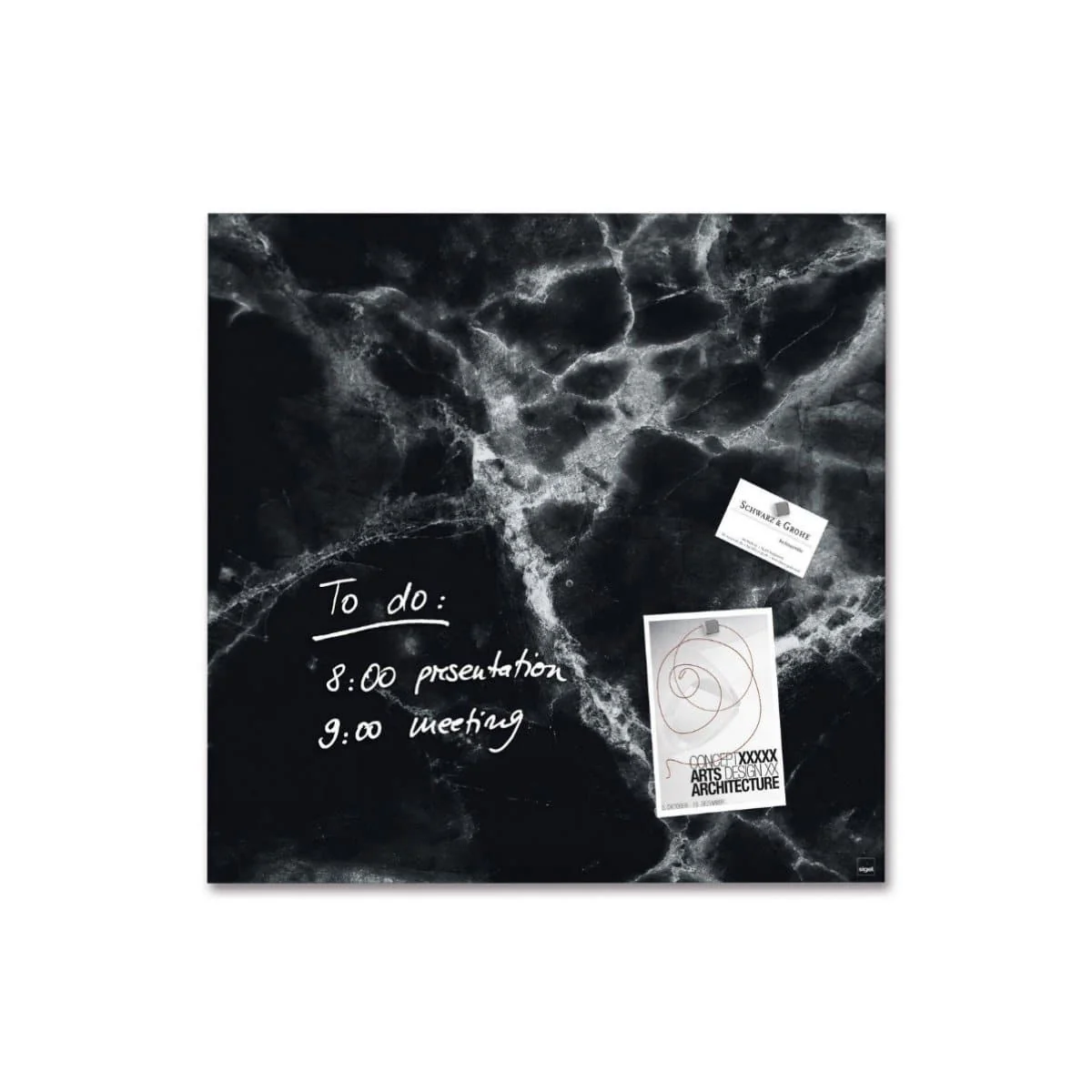 1-7.webp Sigel Magnetic Glass Board ARTVERUM, 48 x 48 cm, Black-Marble - Image 1