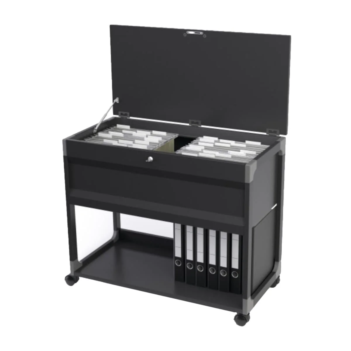 24-8.webp Durable Suspension File Trolley 100 Top, Black - Image 1