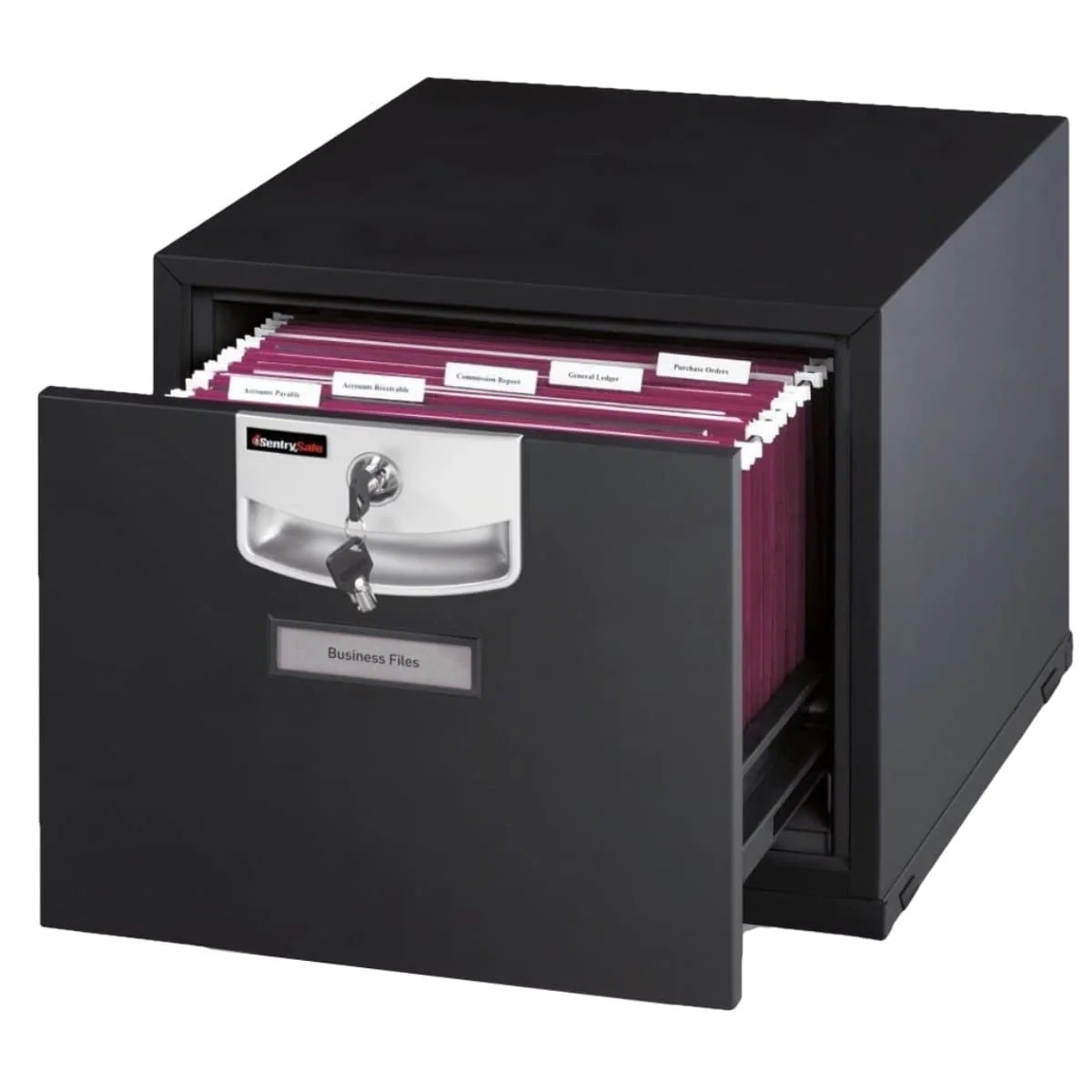 7-6.webp Sentry U2101 Fire-Resistant Stackable Filing Cabinet, Key Lock, Black - Image 1