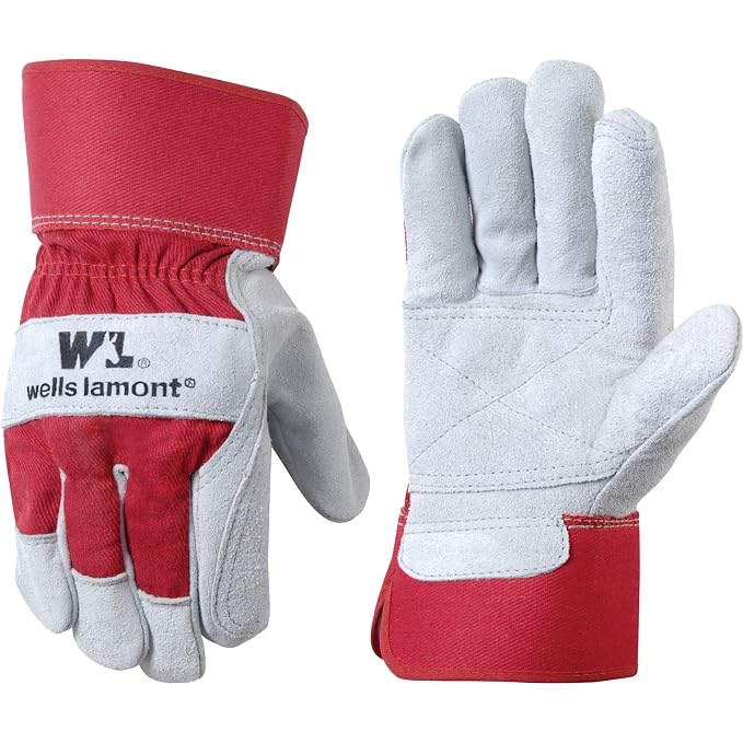 30-1.jpg Wells Lamont Leather Work Gloves with Safety Cuff, Double Palm, Split Cowhide(4050XL), Red/White, X-Large - Image 1